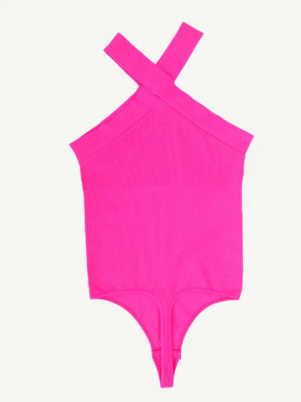 Valantomode | Seamless Halter Neck Criss-Cross Shapewear Bodysuit