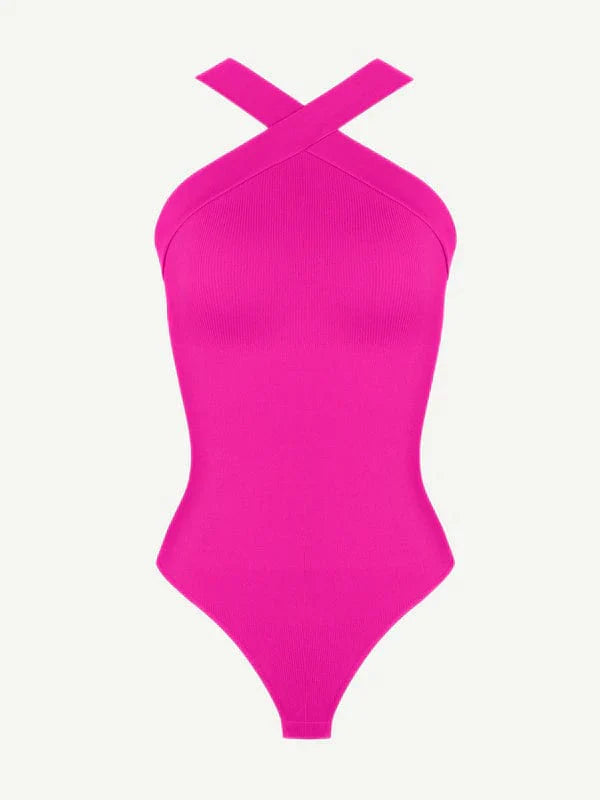 Valantomode | Seamless Halter Neck Criss-Cross Shapewear Bodysuit