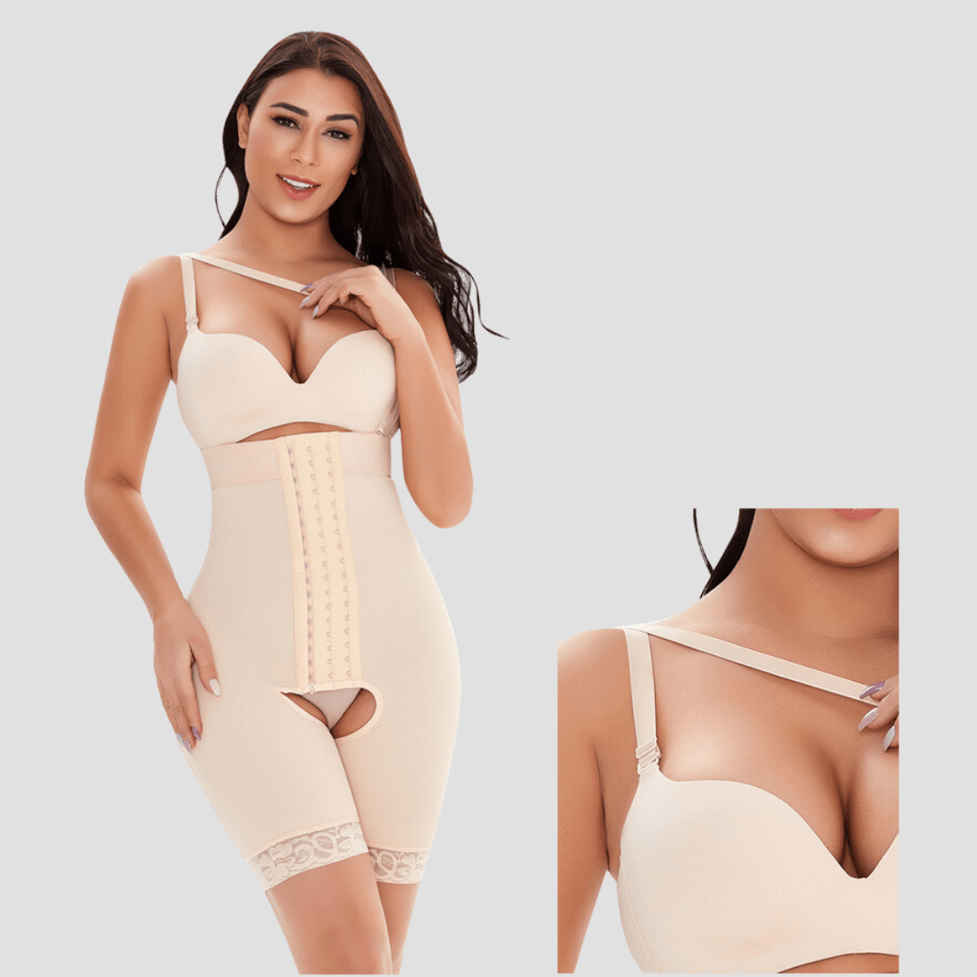 Valantomode | Adjustable Strap High-Waisted Open Gusset Shaping Bodysuit