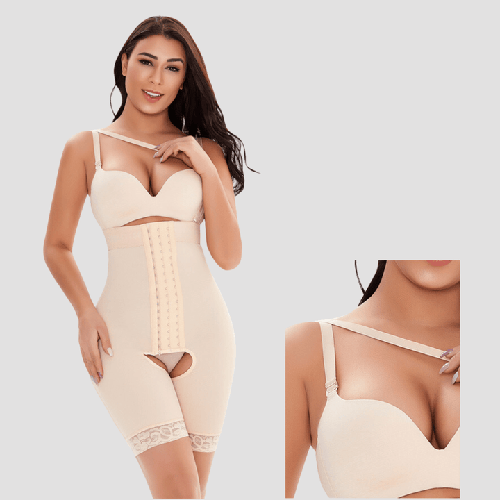 Valantomode | Adjustable Strap High-Waisted Open Gusset Shaping Bodysuit
