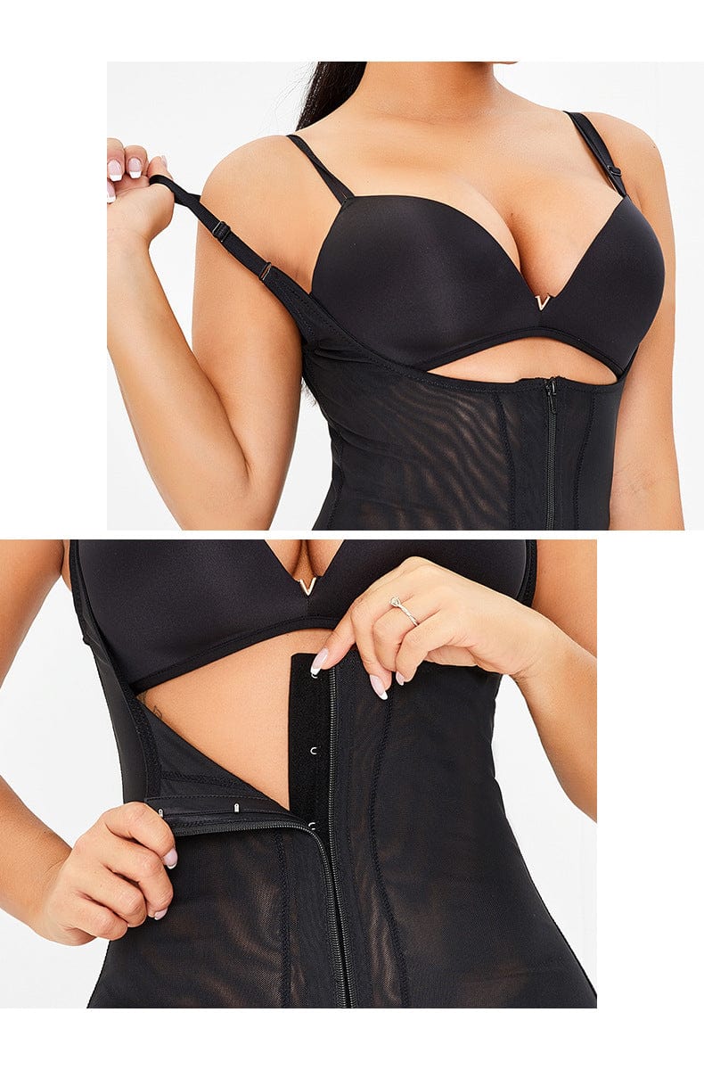 Valantomode | Open Bust Shaping Bodysuit with Front Zipper for Hip Lift and Tummy Control