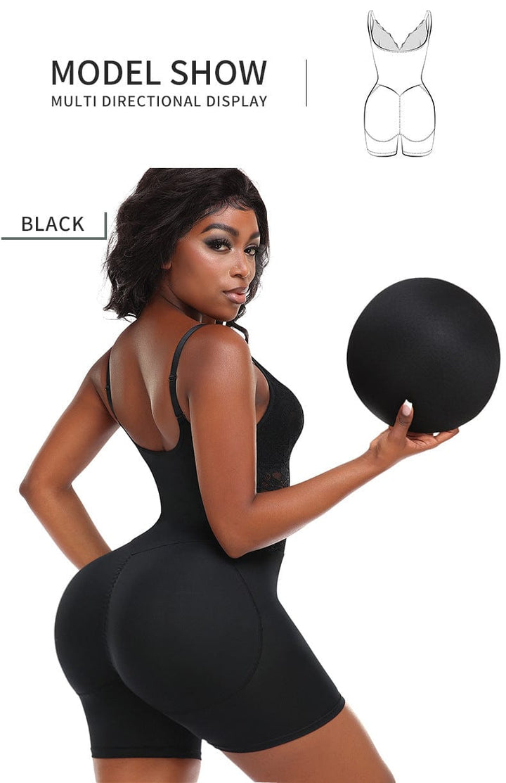 Valantomode | Lace V-Neck Low-Back Bodysuit with Removable Hip Pads for Shaping