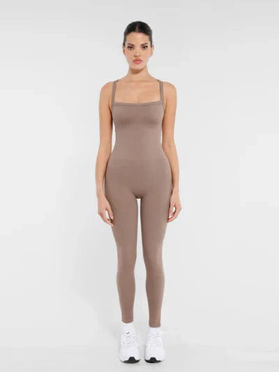 Valantomode | Seamless Yoga Bodysuit with Built-in Bra and Sculpted Butterfly Back
