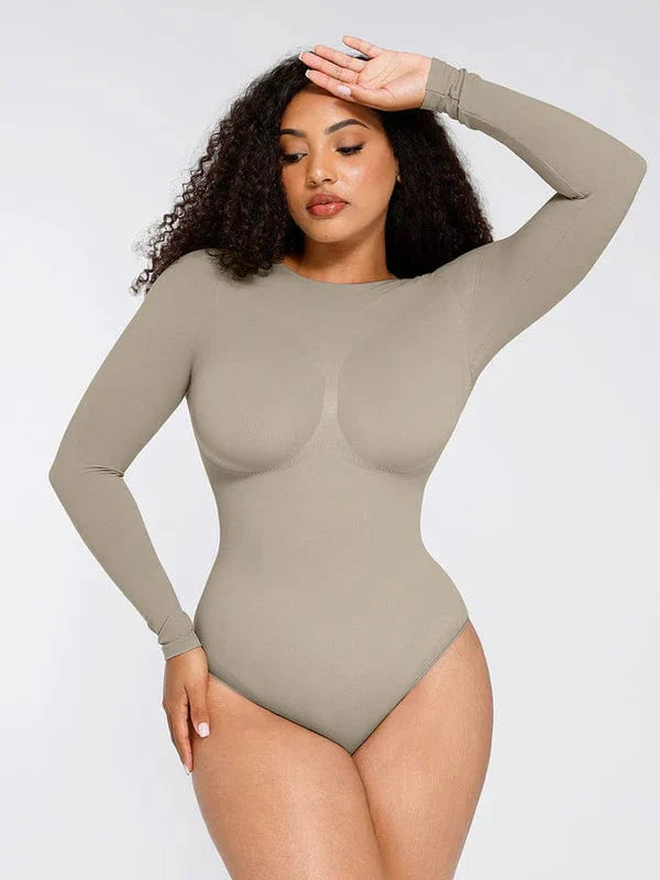 Valantomode | Long Sleeve Deep Back Tummy Control Shapewear Bodysuit