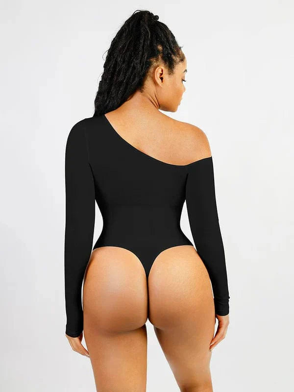 Valantomode | One-Shoulder Long Sleeve Shapewear Thong Bodysuit