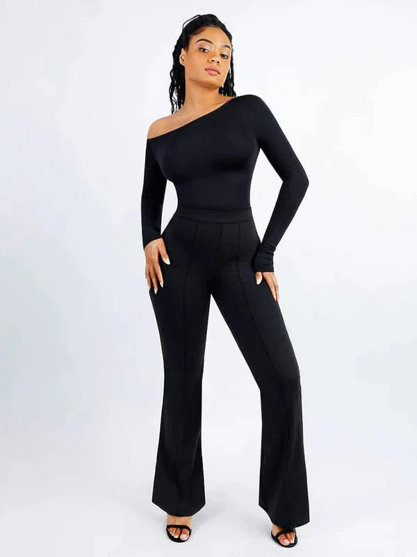 Valantomode | One-Shoulder Long Sleeve Shapewear Thong Bodysuit