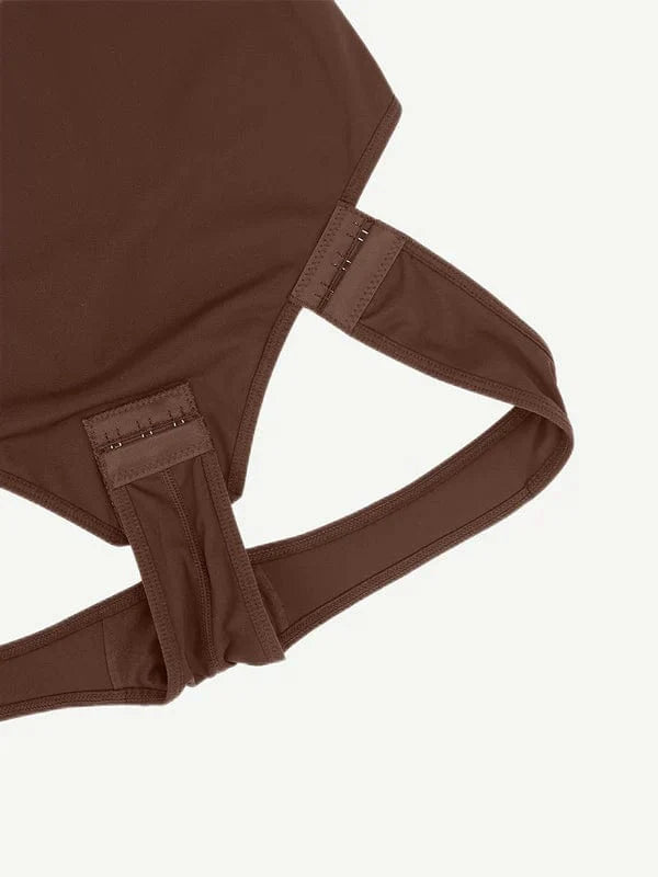 Valantomode | Long Sleeve Scoop Neck Thong Bodysuit with Integrated Shapewear
