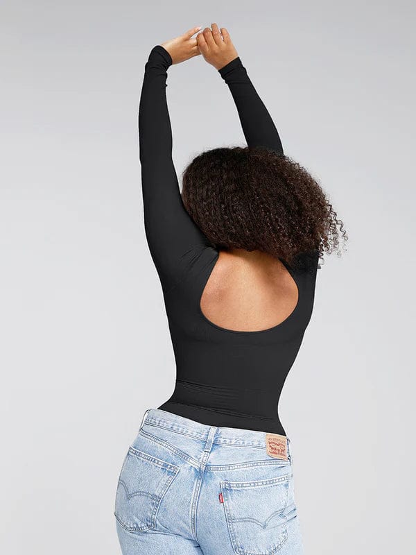 Valantomode | Long Sleeve Deep Back Tummy Control Shapewear Bodysuit