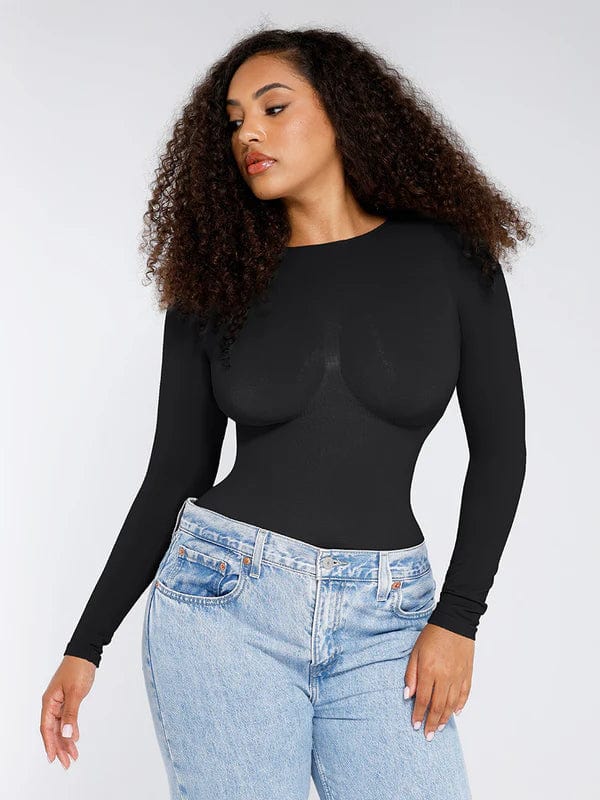 Valantomode | Long Sleeve Deep Back Tummy Control Shapewear Bodysuit