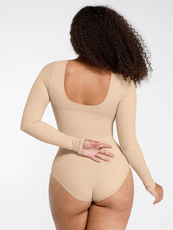 Valantomode | Long Sleeve Deep Back Tummy Control Shapewear Bodysuit