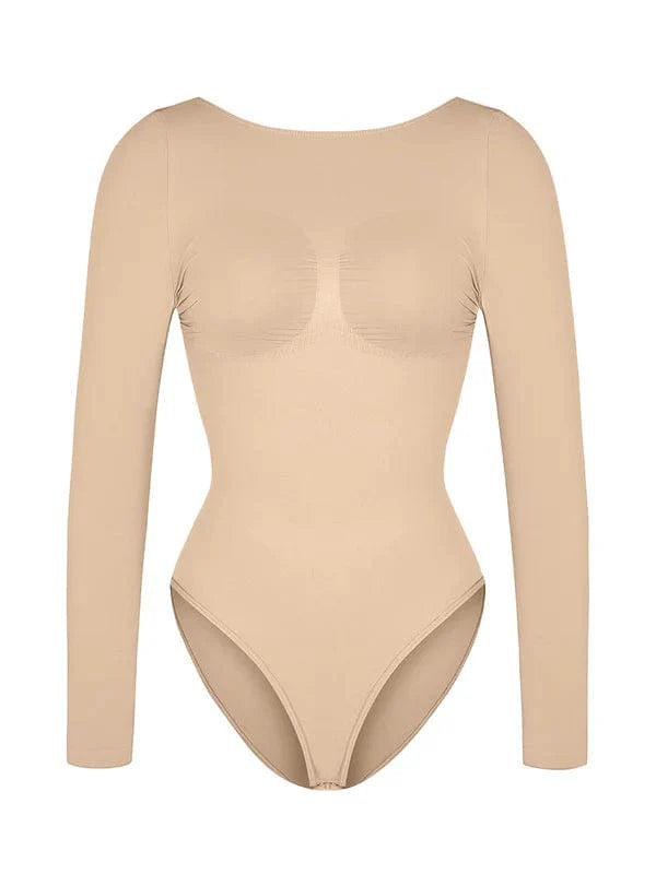 Valantomode | Long Sleeve Deep Back Tummy Control Shapewear Bodysuit