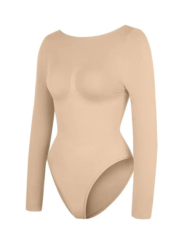 Valantomode | Long Sleeve Deep Back Tummy Control Shapewear Bodysuit