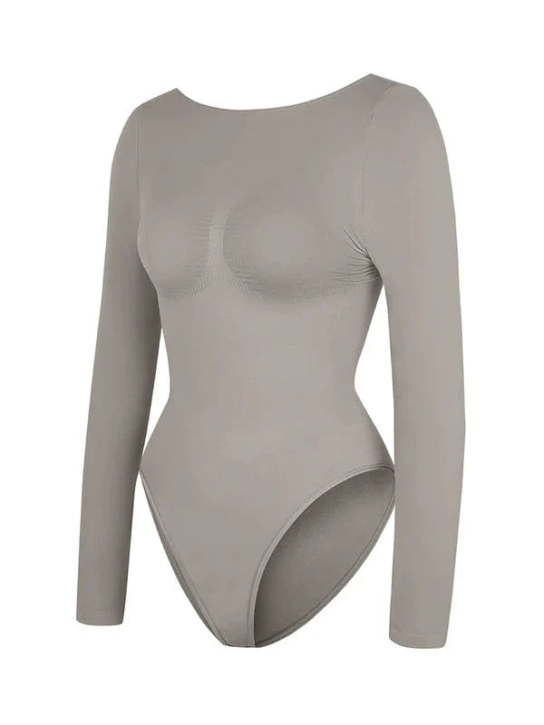 Valantomode | Long Sleeve Deep Back Tummy Control Shapewear Bodysuit
