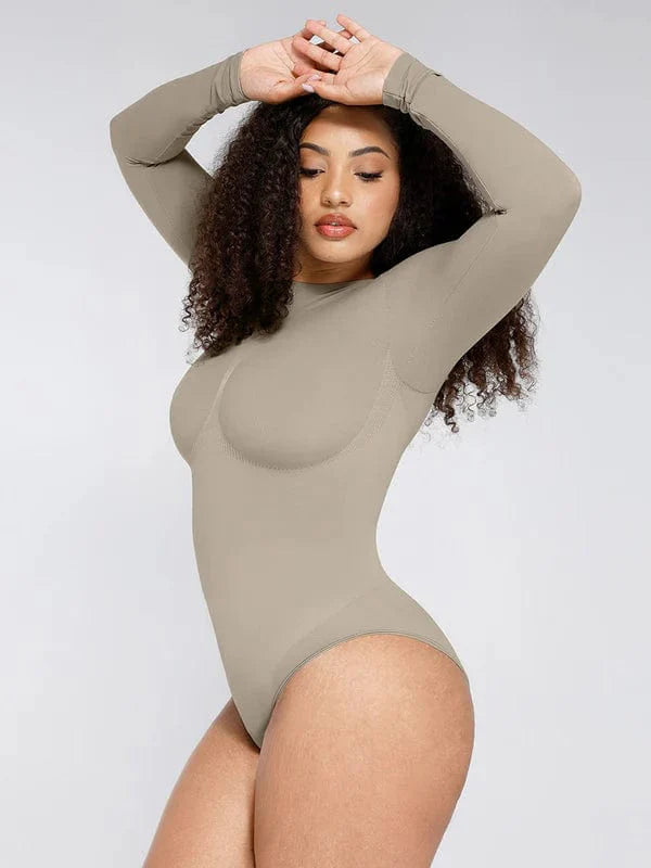 Valantomode | Long Sleeve Deep Back Tummy Control Shapewear Bodysuit