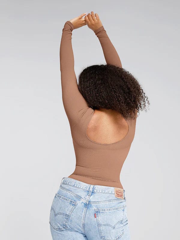 Valantomode | Long Sleeve Deep Back Tummy Control Shapewear Bodysuit