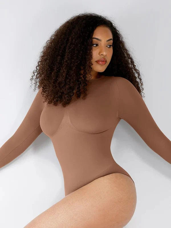 Valantomode | Long Sleeve Deep Back Tummy Control Shapewear Bodysuit