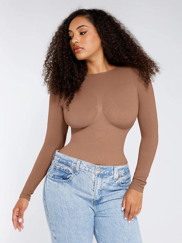 Valantomode | Long Sleeve Deep Back Tummy Control Shapewear Bodysuit