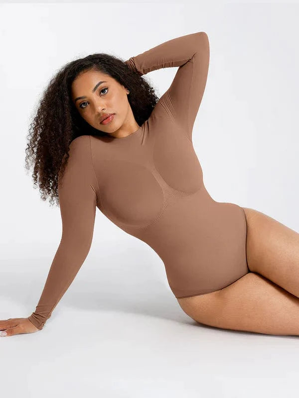 Valantomode | Long Sleeve Deep Back Tummy Control Shapewear Bodysuit