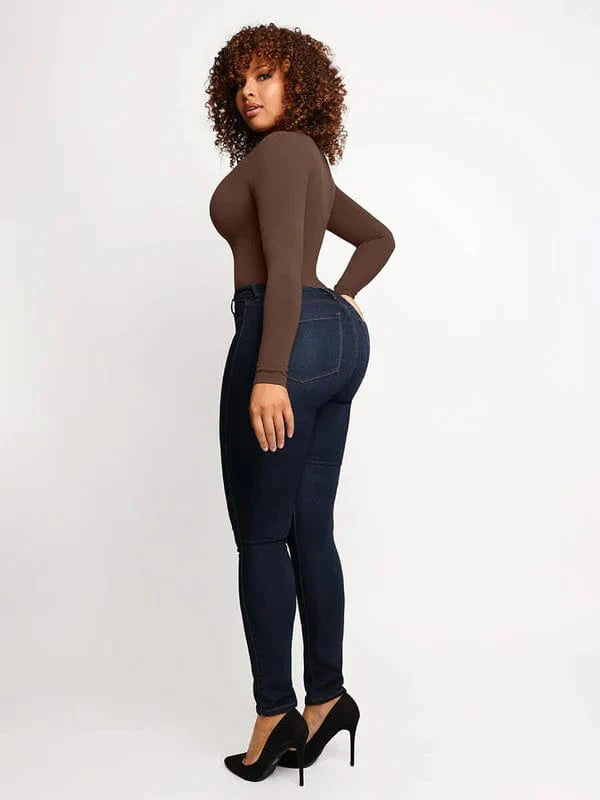 Valantomode | Ultra Compression Scoop Neck Long Sleeve Thong Shapewear Bodysuit