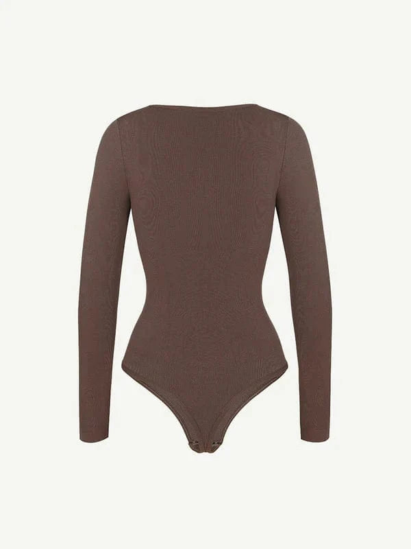 Valantomode | Ultra Compression Scoop Neck Long Sleeve Thong Shapewear Bodysuit