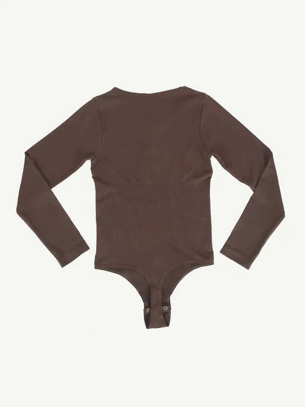 Valantomode | Ultra Compression Scoop Neck Long Sleeve Thong Shapewear Bodysuit