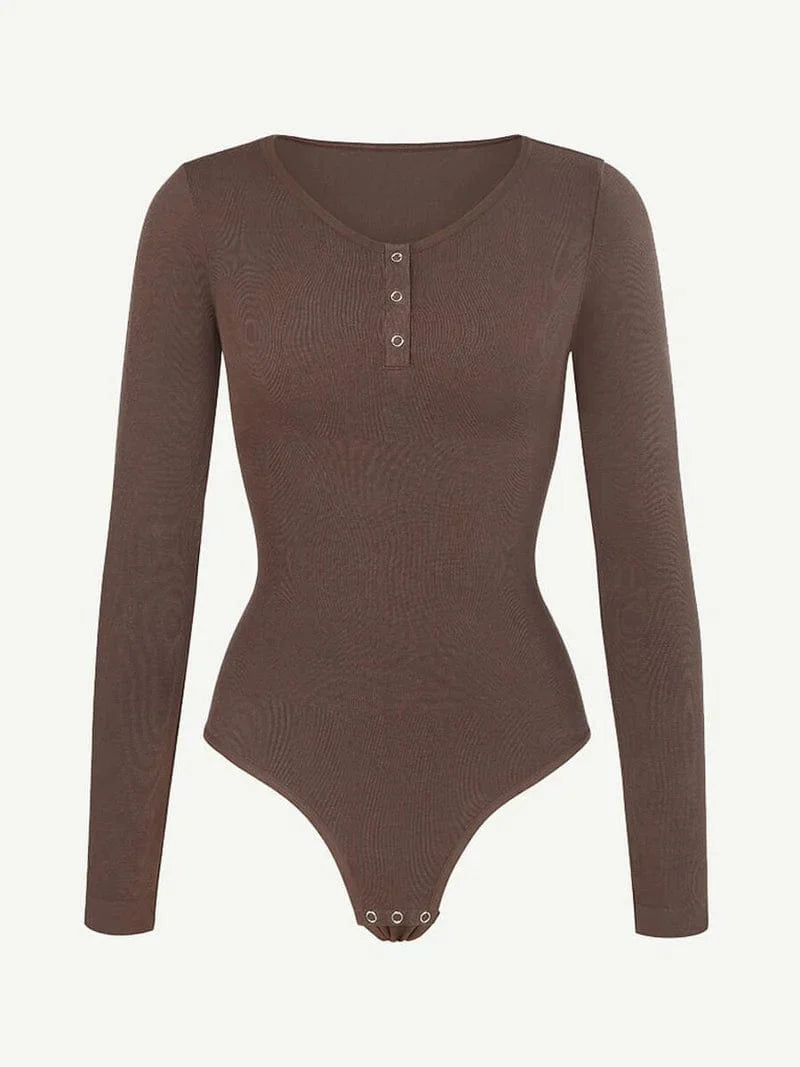 Valantomode | Ultra Compression Scoop Neck Long Sleeve Thong Shapewear Bodysuit
