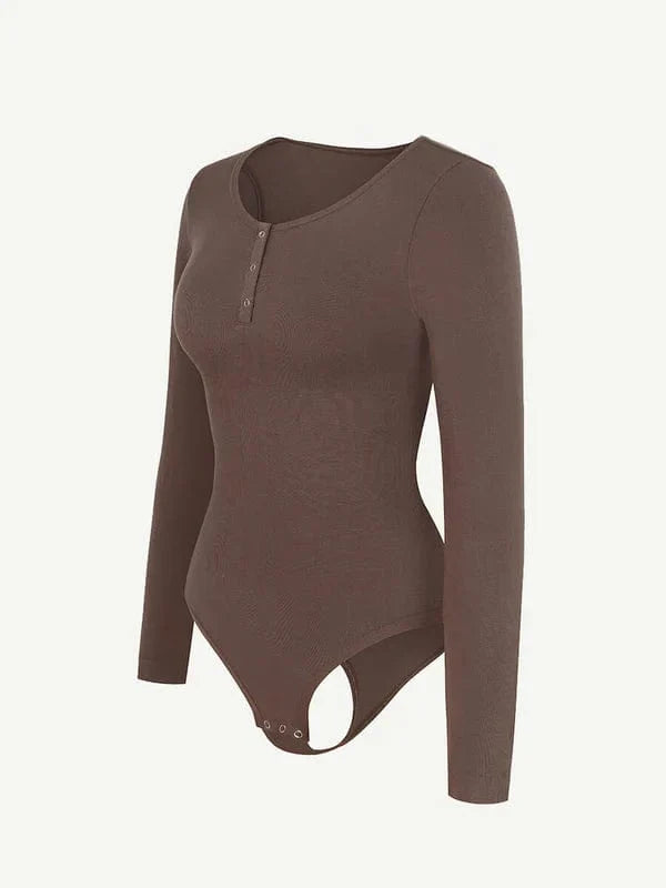 Valantomode | Ultra Compression Scoop Neck Long Sleeve Thong Shapewear Bodysuit