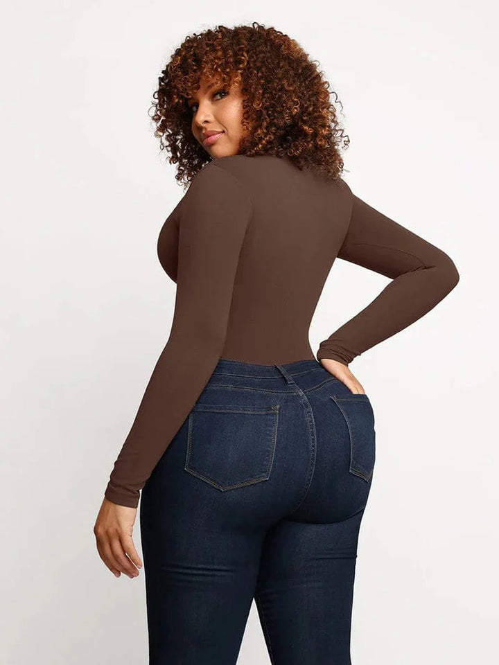 Valantomode | Ultra Compression Scoop Neck Long Sleeve Thong Shapewear Bodysuit