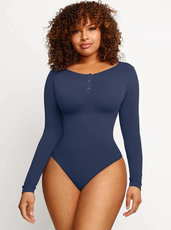 Valantomode | Ultra Compression Scoop Neck Long Sleeve Thong Shapewear Bodysuit