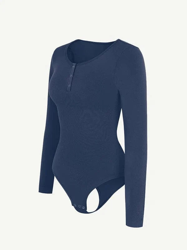Valantomode | Ultra Compression Scoop Neck Long Sleeve Thong Shapewear Bodysuit
