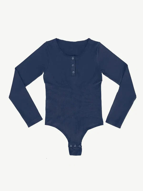 Valantomode | Ultra Compression Scoop Neck Long Sleeve Thong Shapewear Bodysuit