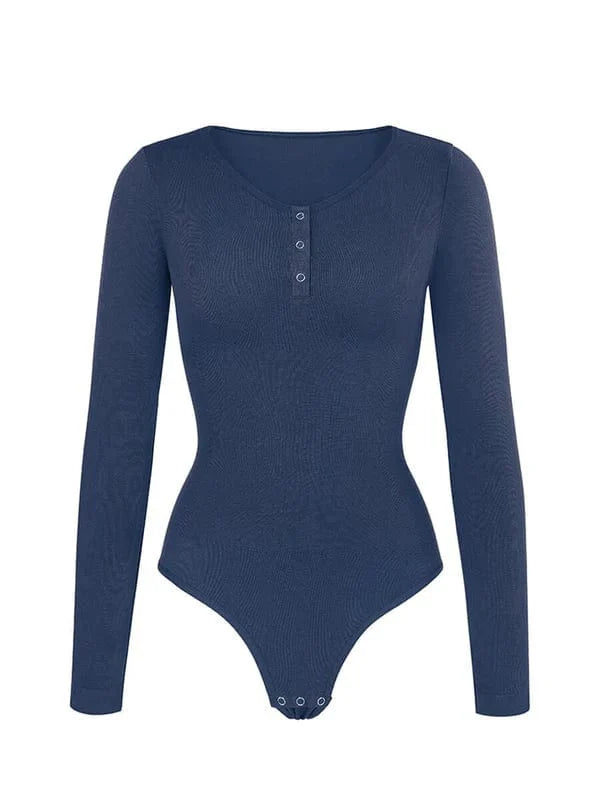 Valantomode | Ultra Compression Scoop Neck Long Sleeve Thong Shapewear Bodysuit