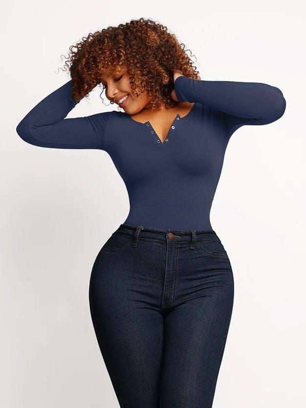 Valantomode | Ultra Compression Scoop Neck Long Sleeve Thong Shapewear Bodysuit