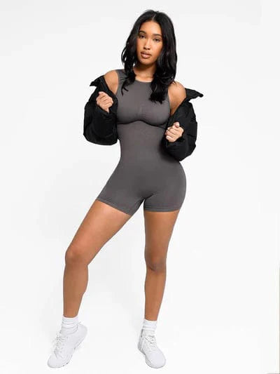 Valantomode | Removable Pad Low Back Round Neck Shapewear Bodysuit