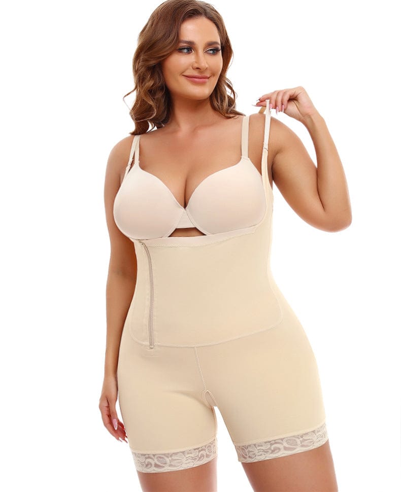 Valantomode | Plus Size Open Bust Shaping Bodysuit with Side Zipper Closure