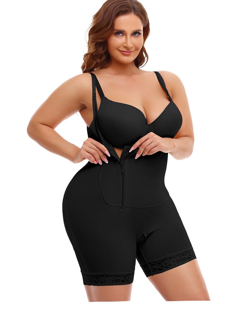 Valantomode | Plus Size Open Bust Shaping Bodysuit with Side Zipper Closure