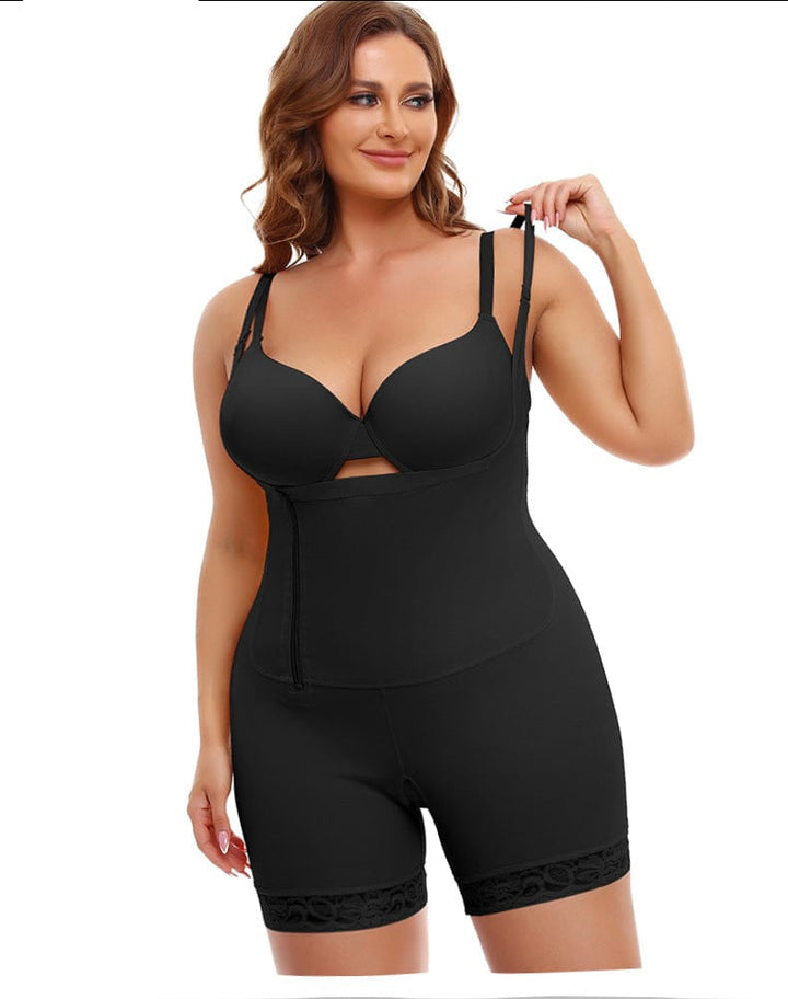 Valantomode | Plus Size Open Bust Shaping Bodysuit with Side Zipper Closure