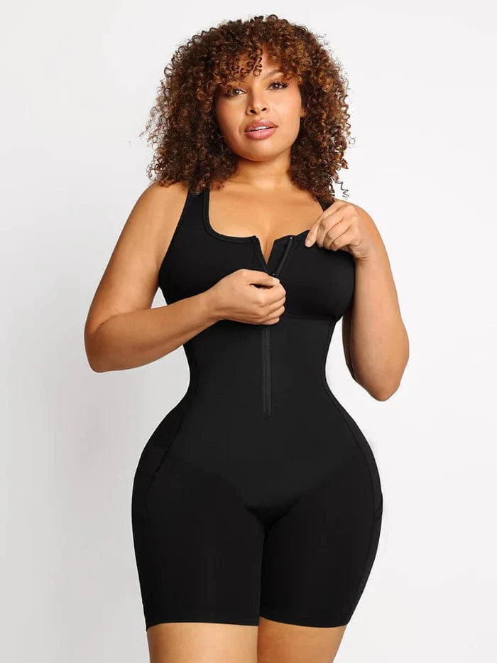 Valantomode | Front Zipper Bodysuit with Shaping Design and Side Pockets