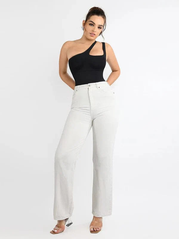 Valantomode | One-Shoulder Shapewear Bodysuit with Tummy Control