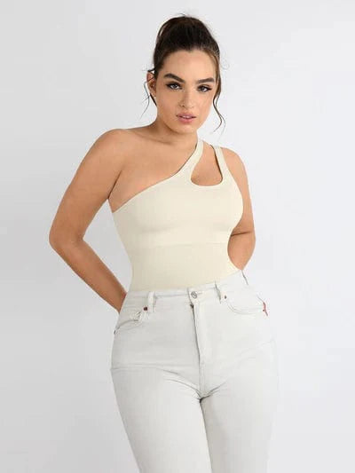 Valantomode | One-Shoulder Shapewear Bodysuit with Tummy Control