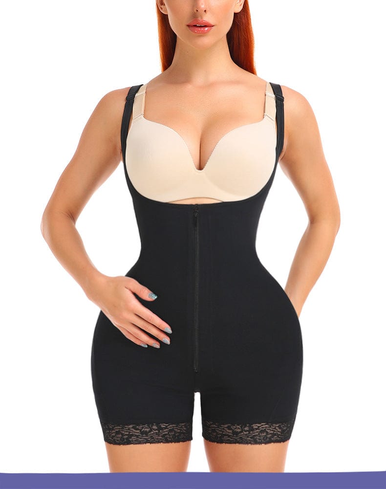 Valantomode | Front Zipper Closure Open Bust Shapewear Bodysuit