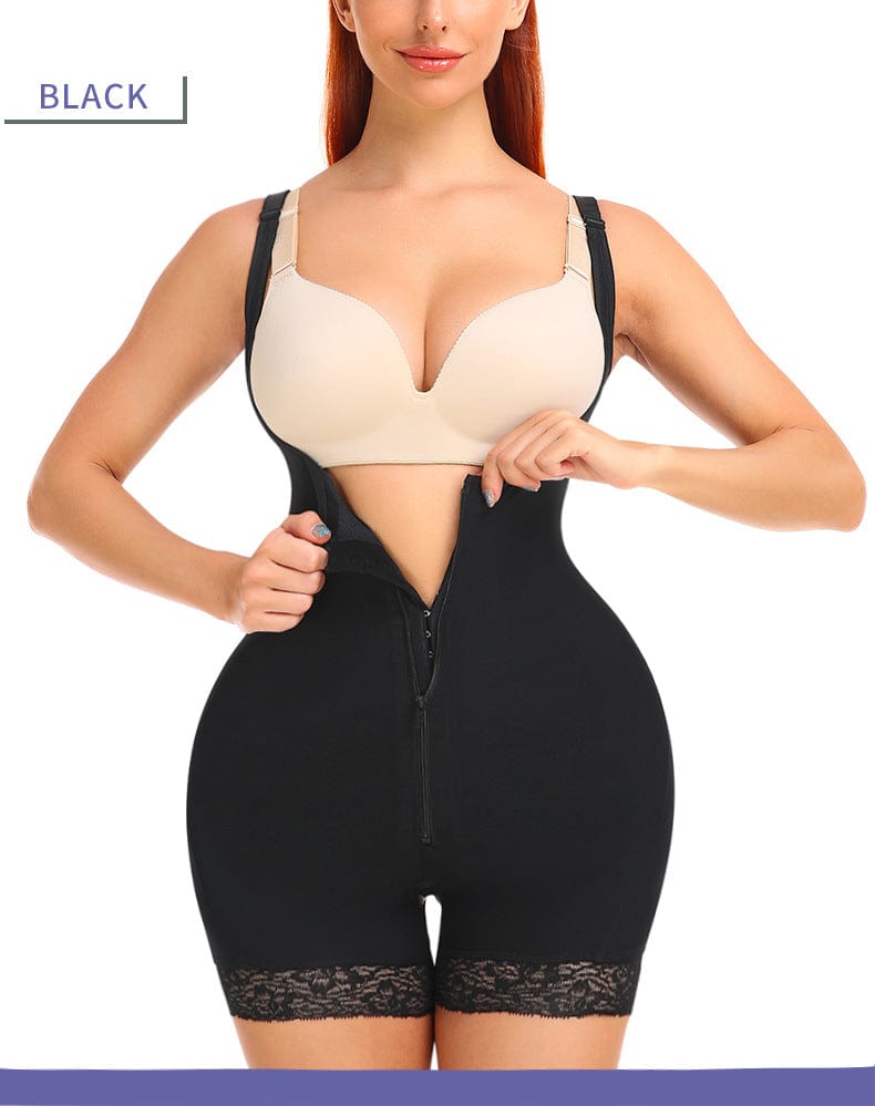 Valantomode | Front Zipper Closure Open Bust Shapewear Bodysuit