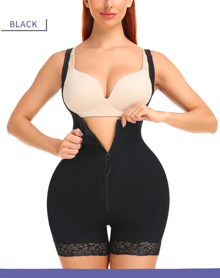 Valantomode | Front Zipper Closure Open Bust Shapewear Bodysuit