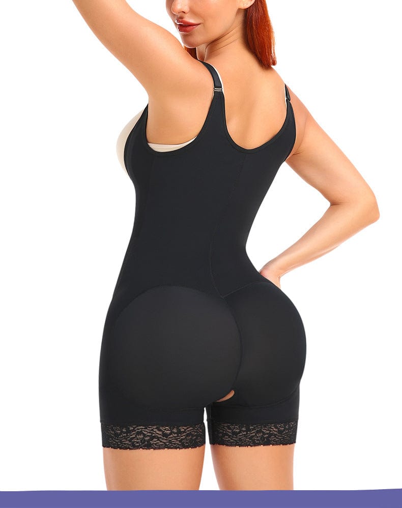 Valantomode | Front Zipper Closure Open Bust Shapewear Bodysuit