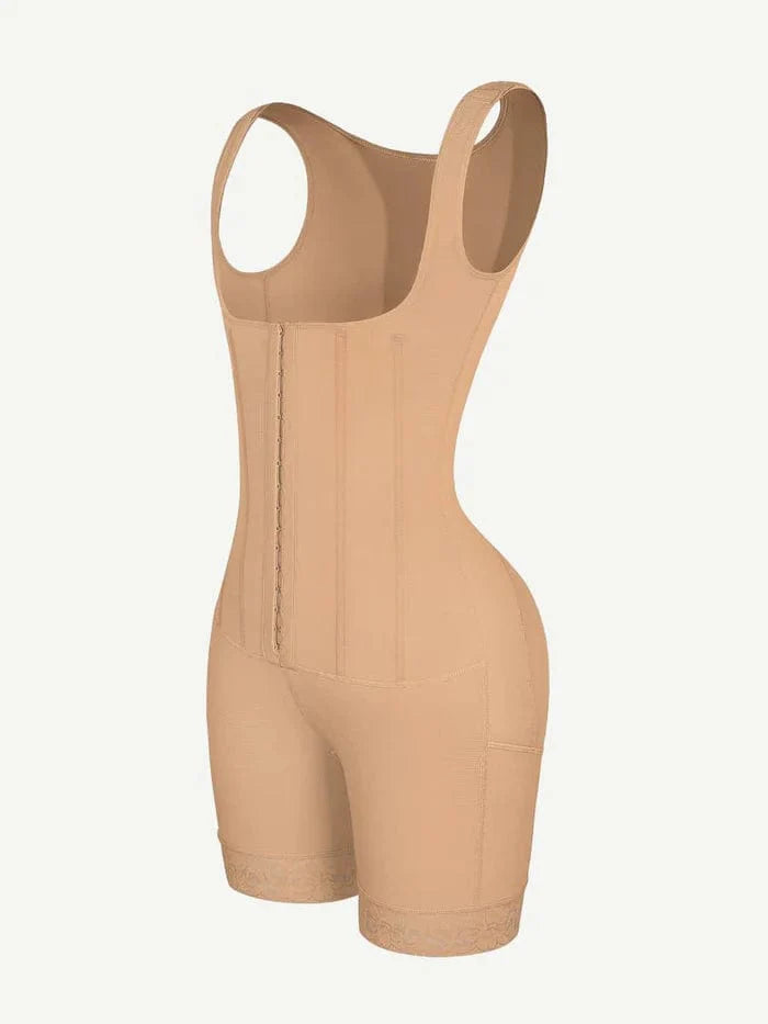 Valantomode | Women's Open Bust Shapewear Bodysuit with Steel Boning for Tummy Control