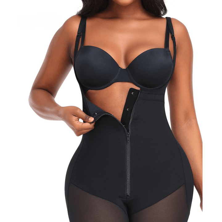 Valantomode | Adjustable Strap Open Bust Shapewear Bodysuit with Front Zipper