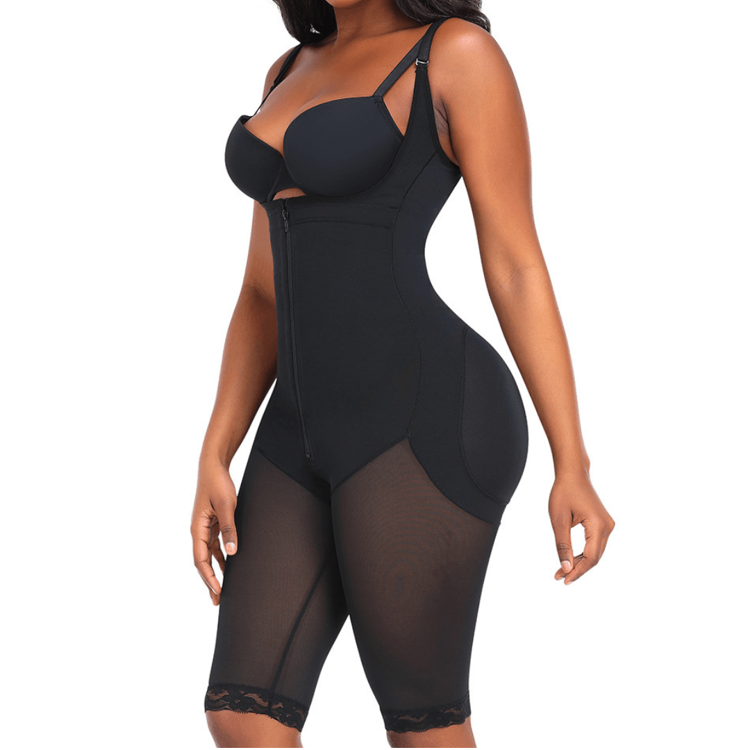 Valantomode | Adjustable Strap Open Bust Shapewear Bodysuit with Front Zipper