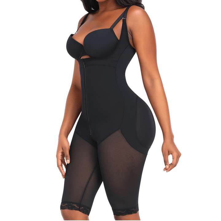 Valantomode | Adjustable Strap Open Bust Shapewear Bodysuit with Front Zipper
