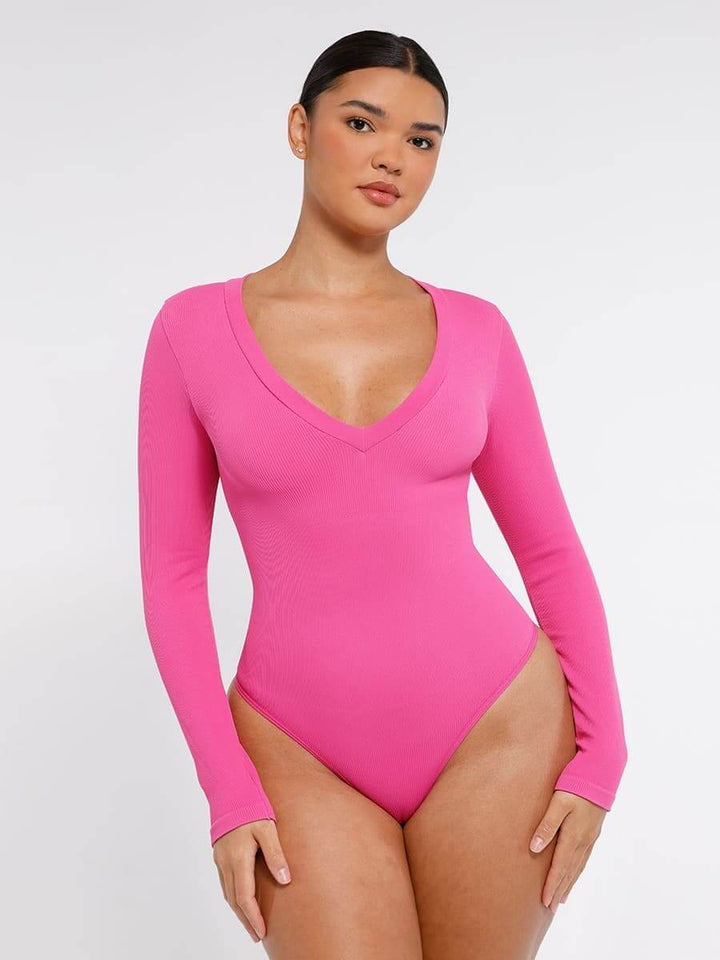 Valantomode | V-Neck Tummy Control Thong Shapewear Bodysuit