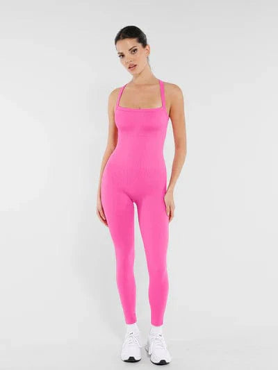 Valantomode | Seamless Yoga Bodysuit with Built-in Bra and Sculpted Butterfly Back